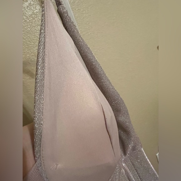 B Darlin Long Dress, Juniors' Glitter Mesh Rose color - Picture 8 of 15